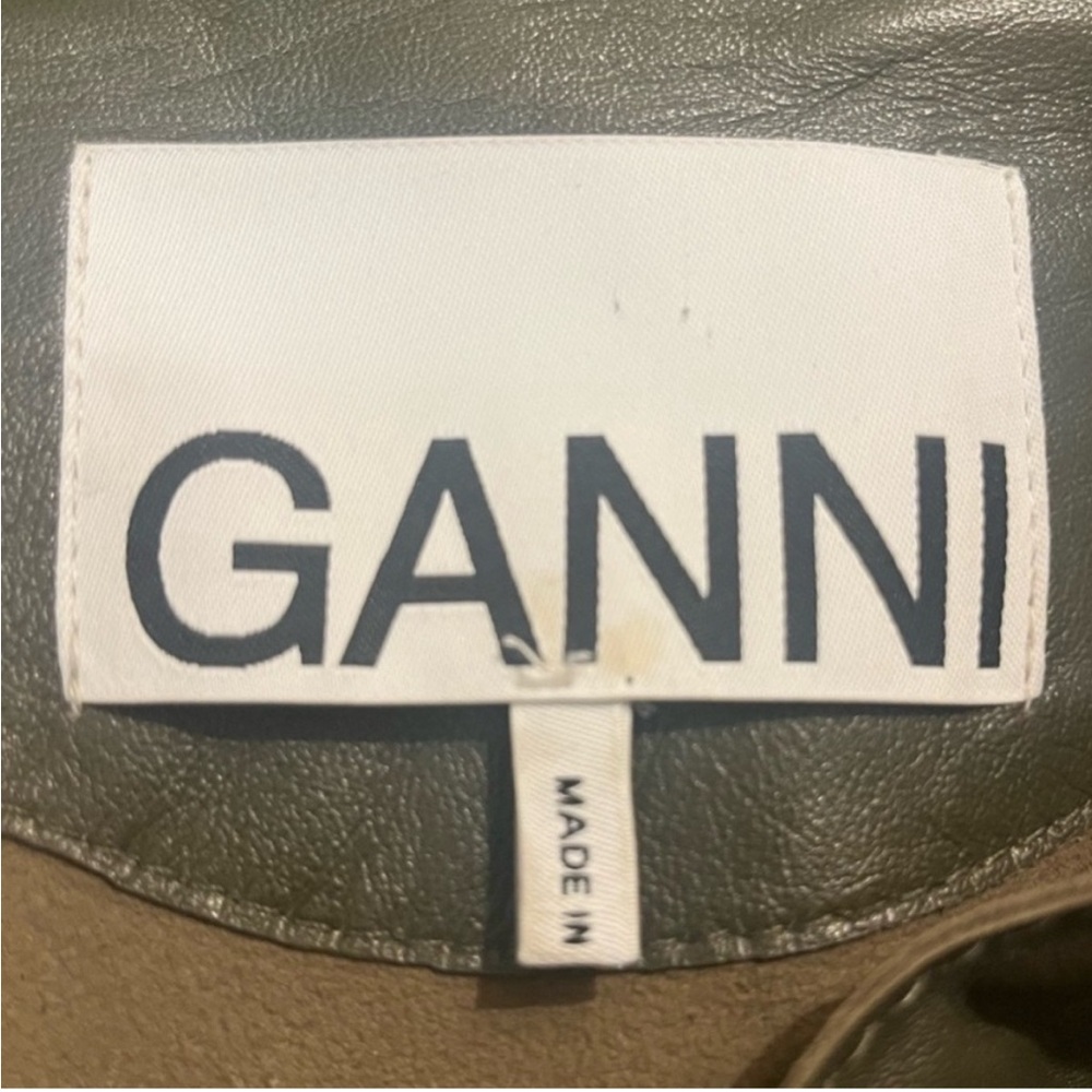 GANNI Leather Olive Green Meranti Puffed
Sleeve Dress Goddess - Size 38 EU/ 8 US - Picture 12 of 14